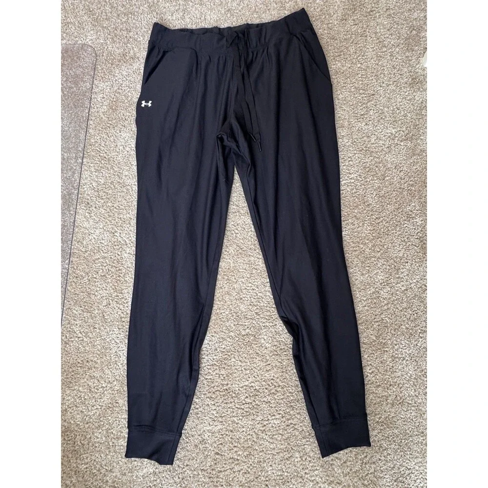 Under Amour Sportstyle Track Joggers Womens Size M Black Heatgear Loose Fit